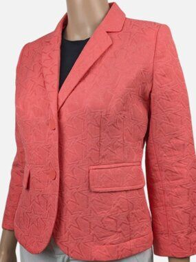 Princess Vera Wang Cropped Blazer Med V-Neck Roll-able Sleeves Coral Chic lined